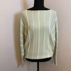 Green Crew Neck Sweater with Vertical Stripes